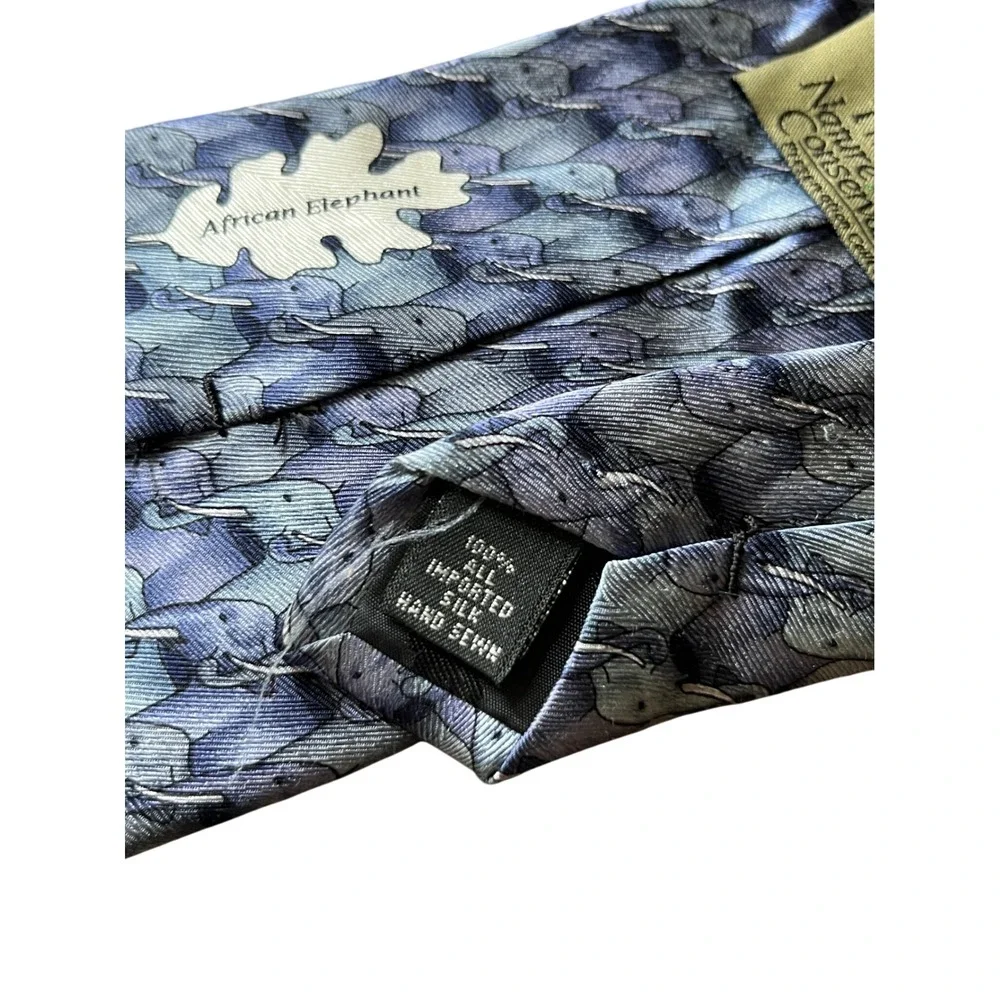 THE NATURE CONSERVANCY Hand Sewn Silk MENS NECK TIE African Elephant GRAY/VIOLET